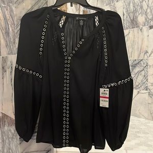 INC black blouse with silver embellishments